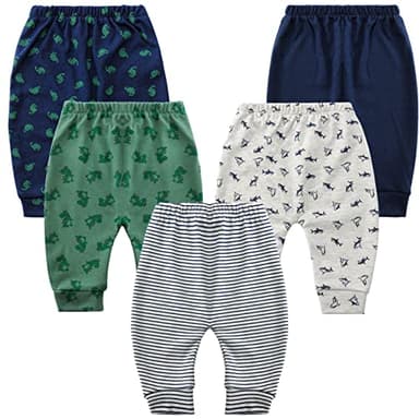 Hakochia Soft and Comfy 100% Cotton Baby Pants for Baby Boys and Girls with Ample Diaper Room 0-12 Months (US, Age, 6 Months, Navy Blue-f)