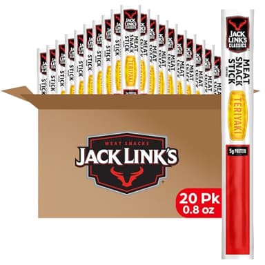 Jack Link's Classics Meat Sticks, Teriyaki - Protein Snack, Meat Snack Sticks with 5g of Protein, Made with Beef & Pork, Keto Friendly, Individually Wrapped - 0.8 Oz. (Pack of 20)