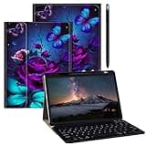 BPQOJB for Galaxy Tab A9 Plus Case with Detachable Wireless Keyboard & 360 Degree Rotating Stand Protect Cover Tablet Case for Samsung Galaxy Tab A9 Plus 11 inch 2023 - Purple Rose and Blue Butterfly