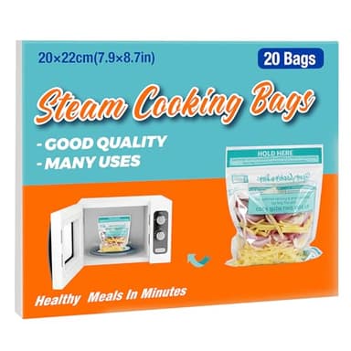 20 × Microwave Steam Cooking Bags Large Size Steam Food Storage Bags Disposable Microwave Steaming Cooking for Vegetables, Potatoes and Meat, Easy to Use (20 PCS)