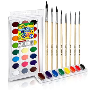 Watercolor Paint Set - Includes 24 Watercolor Paint, 8 Paintbrushes for Kids - Ultimate Washable Paints Watercolors Supplies Set - Water Color Painting Kids, 9 Piece Set Gifting bundle