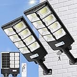 ZJOJO Solar Street Lights Outdoor Waterproof, 6500K 10000LM 448 LEDs Solar Parking Lot Lights Dusk to Dawn, Solar Flood Light Wide Angle Motion Sensor and Remote Control for Area Lighting Yard 2-Pack