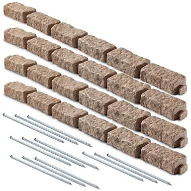 Beuta Landscape Edging | Garden Edging Border | Faux Stone Bricks for Lawn edging, Flower beds, Pathways & Yard Edging– 4 Packs | Each Section Has 6 Bricks 48"L x 4"W x 2.25"H | 12 Spikes |Sandstone