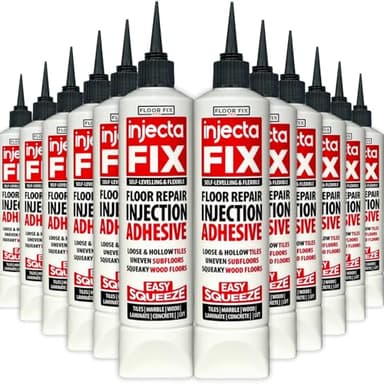 Floor-Fix Pro Eeasy Squeeze 10.1 Fl Oz - Extra Strength - Fix Loose & Hollow Tiles, Squeaky Wood & Laminate - Includes Built in 5/64” Syringe Tip - Adjustable to 5/64. No Sealant Gun Required (12)