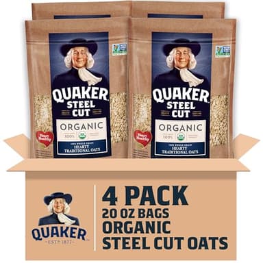 Quaker Steel Cut Oats, USDA Organic, Non GMO Project Verified, 20oz Resealable Bags (Pack of 4)
