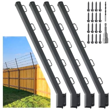 Epcee 4-Pack Angle 25° Fence Post Extender, 31" Fence Barbed Wire Extend Arm，for Outdoor Fences to Increase Height, Protect Privacy and Pets Jumping Off (4, 31in-25°Angles - Wood Post)