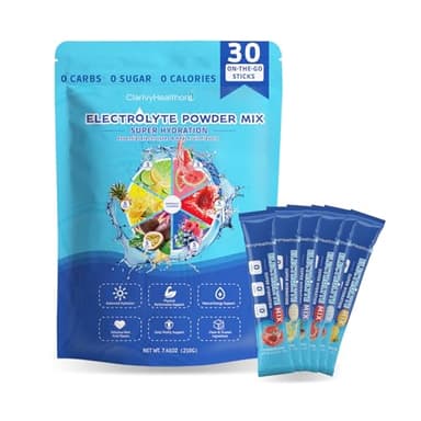 Electrolyte Powder Packets Sugar Free Hydration Drink Mix with 5 Key Electrolytes Magnesium Sodium Potassium Zinc Calcium Vitamin C – 30 Travel Packs, 6 Fruity Flavors Zero Sugar Keto & Vegan Friendly