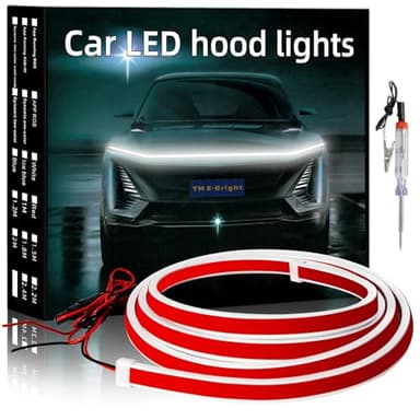 YM E-Bright Led Hood Light Strip Exterior Led Strip Lights for Cars Waterproof Flexible DRL Dynamic Scan Start Up Hoodbeam Kit Daytime Running Light for Car,Truck,SUV,12V 70inch White,1 Set