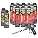 GREAT STUFF PRO Gaps and Cracks 24oz Fireblock Foam Insulation Sealant, Closed Cell, Polyurethane Expanding Spray Foam. Seals & Insulates Gaps Up to 3", Pack of 12 with Applicator (Standard Gun)