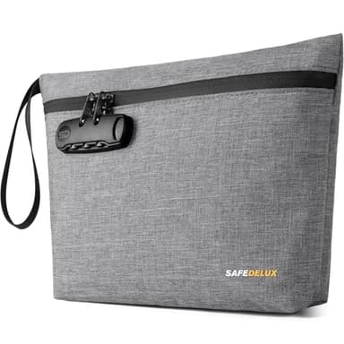 SafeDelux Smell Proof Bag, Odor Proof Bag with Combination Lock, Durable Smell Proof Container with Carbon Lining, Secure Odorless Travel Pouch for Home & On-the-Go (Grey)