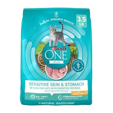Purina ONE Sensitive Stomach, Sensitive Skin, Natural Dry Cat Food, +Plus Sensitive Skin and Stomach Formula - 3.5 Lb. Bag