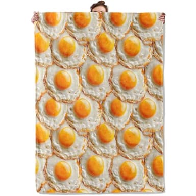 TRYYN Fun Fried Egg Throw Blanket for Couch Picnic Camping Bedroom Decor, Realistic Sunny-Side-Up Egg Pattern Throws, Super Soft Cozy Warm Fluffy Fleece Blankets Gifts for Kids Adults, 60x50 Inch