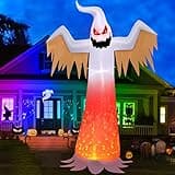 12 FT Giant Halloween Inflatable Ghost Outdoor Decorations, Huge Blow up Ghost, Built-in LED Fire Flame with Blinking Red Eyes, Scary Spooky Ghost Decor for Yard Garden Lawn Patio Home Holiday Party