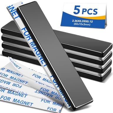 MIKEDE Neodymium Magnets, 5 Pack Black Super Strong Magnets Bar, Waterproof Heavy Duty Magnet with Adhesive Backing, Rare Earth Small Magnet Strips for Fridge, Craft, Science - 60x10x3 mm