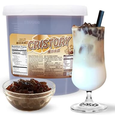CRISTORY Coffee Jelly Jar (7.27 lbs), Authentic Arabica Coffee, Pre-Sweetened and Ready To Serve, 100% Gluten Free & Fat Free, Vegan Friendly, Bubble Tea, Toppings for Beverage & Desserts