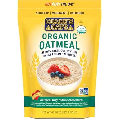 Coach's Oats Organic Whole Grain Oatmeal 3 lbs | Cracked n’ Toasted Oats | Quick-Cooking, Steel Cut Texture | Heart-Healthy, Delicious Breakfast | Microwavable, Stovetop, Overnight Oatmeal, Ready in 3 to 5 Minutes | Enjoy the Perfect Start to Your Day