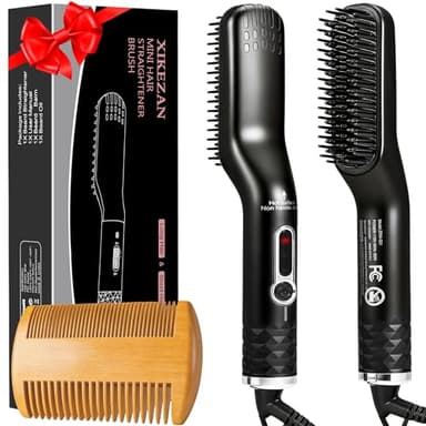 Beard Straightener for Men,Premium Heated Beard Brush Kit w/Dual Voltage Travel-Friendly,Auto Shut-Off,Anti-Scald Feature,Dual Action Hair Comb for All Beard Types,Grooming Gifts Set for Men Him