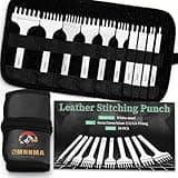 QMNNMA 10Pcs Leather Stitching Punch, Leather Hole Punch Set Diamond Stitching Chisel Set, Multiple Sizes White Steel 1/2/4/6 Prong Leather Chisel with Storage Bag for Leather Craft