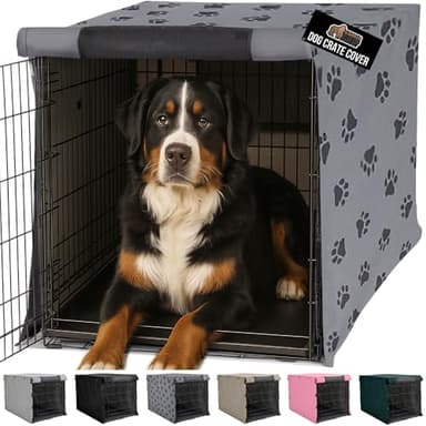 GORILLA GRIP Dog Crate Covers compatible with Amazon Basics Dog Crates, All Sides Open, Privacy Cover Fits 48" Wire Kennel, Breathable Mesh Windows, Light Reducing Puppy Training Cage Topper, Gray Paw