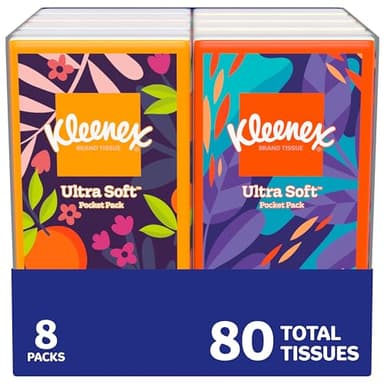 Kleenex On-The-Go Facial Tissues, 8 On-The-Go Packs, 10 Tissues per Box, 3-Ply (80 Total), Packaging May Vary