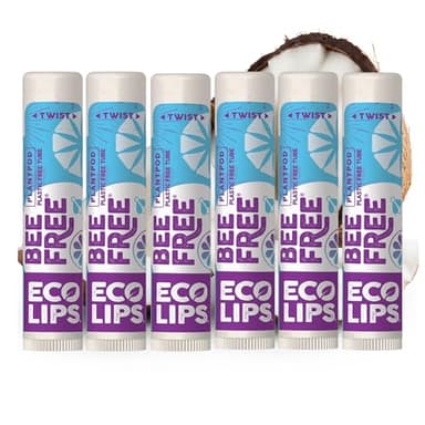 Eco Lips Bee Free Vegan Lip Balm 6-Pack – Unscented, 100% Natural & Plastic-Free Packaging | Moisturizes Dry, Chapped Lips | Cruelty-Free, Made in USA