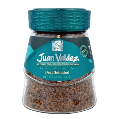 Juan Valdez Decaffeinated Freeze Dried Coffee | 100% Colombian Arabica Beans | 100% Colombian Coffee | 3.5 oz / 100 gr Jar | Rich Flavor, Naturally Decaf with Sugarcane