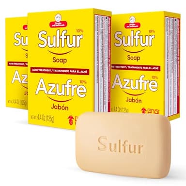 Biosulfur Grisi Acne Treatment Soap: Deep Cleansing, Acne-Fighting, Reduces Inflammation, Prevents Breakouts, Blackheads, Excess Oil, Sulfur Soap Bar, 4.4 oz, 3-Pack