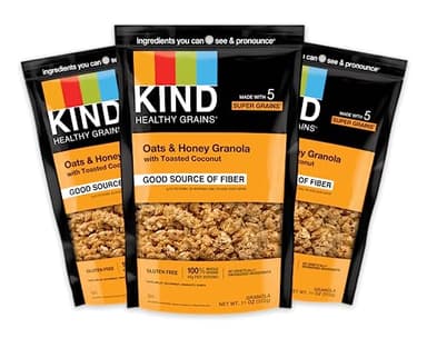KIND Healthy Grains Granola, Oats & Honey Clusters with Toasted Coconut, Healthy Snacks, Gluten Free, 100% Whole Grains, 5g Protein, 11oz, 3 Count