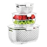 LUXEAR Fresh Produce Vegetable Fruit Storage Containers 3Piece Set, BPA-free, Partitioned Salad Container, Fridge Organizers, Used in Storing Fruits Vegetables, White