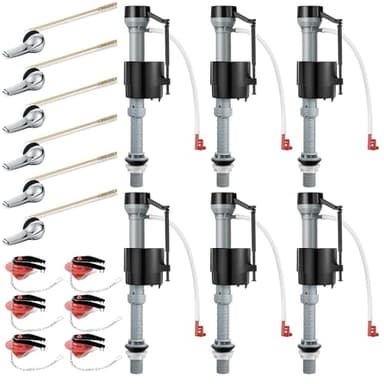 Saillong 6 Set Universal Toilet Tank Replacement Kit, Include Fill Valve, 2 Inch Low Flow Rubber Flapper, Front Mount Toilet Flush Brass Handle, Adjustable, Quiet, Easy Install Repair Kit
