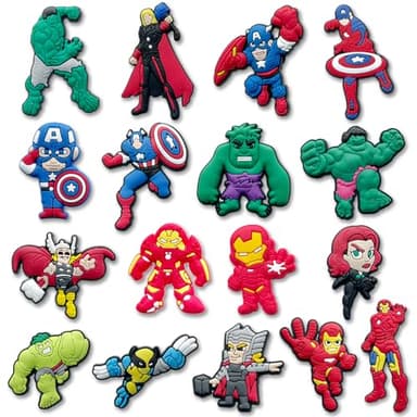 17Pcs Superhero Shoe Charms for Croc Clogs Sandals Decoration, Shoe Accessories Charms for Adults Party Favors (White)