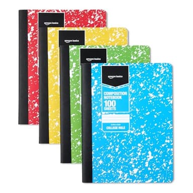 Amazon Basics Composition Notebook, College Ruled, 100 Sheets, 9.75" x 7.5", Assorted Marble Colors, 4-Pack