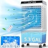 SUNGDOGIN Swamp Cooler Air Conditioner,1800CFM Portable Evaporative Air Cooler,Cooling Fan for Room Garage Patio,5.3 Gal Water Tank,3 Speeds,4 Ice Boxes,12H Timer,Remote,32inch