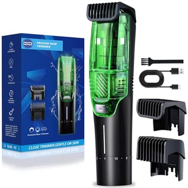 NONK Vacuum Beard Trimmer & Hair Clipper for Men, 2-Speed Suction Hair Vacuum Grooming Kit, IPX6 Waterproof Wet/Dry Cordless Electric Shaver, Magnetic Easy-Clean Bin, Travel Lock, USB Rechargeable
