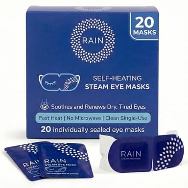 Rain Self Heating Steam Eye Mask for Dry Eyes - Warming Eye Compress with Moist Heat Therapy - Disposable Hot Compress Relief for Stye Treatment, Eye Fatigue & Dry Eye Relief (20 Masks)