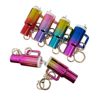 MMEYING 6 Pcs Mini Tumbler Keychain Chapstick Holder - Multicolor Gradient Lip Balm Holder Keychain for Women Girls, Cute Cup Charms for 40oz Tumbler Accessories, Purse & Backpack Hanging Gift Set