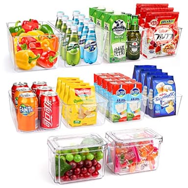 Set Of 10 Refrigerator Pantry Organizer Bins, Clear Plastic Food Storage Bins for Kitchen, Countertops, Cabinets, Fridge, Freezer, Bedrooms, Bathrooms, Fridge Organizer Bins Pantry Storage Containers