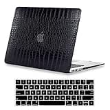 KEROM Compatible with Crocodile MacBook Pro 13 inch Case 2024-2016 M2 M1 A2338 A2289 A2251 A2159 A1989 A1706 A1708, Crocodile Skin Alligator Skin PU Leather Hard Shell Case & Keyboard Cover, Black