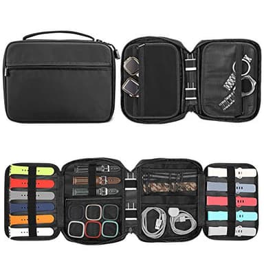 Fintie Watch Band Storage Bag Organizer, Travel Replacement Wrist Straps Carrying Case Pouch for Smartwatch Bands, Pin, Cable, Cases Accessories, Black