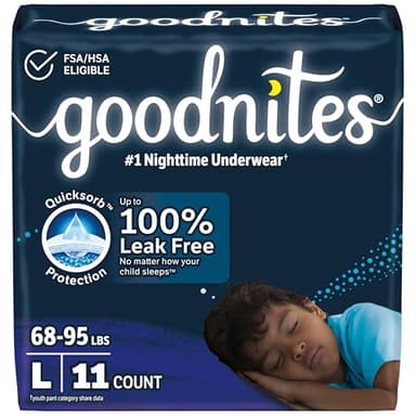 Goodnites Boys' Nighttime Bedwetting Underwear, Size Large (68-95 lbs), 11 Ct, Packaging May Vary