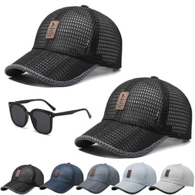 tarcegta Summer Outdoor Casual Baseball Cap, 2024 New Mesh Hats for Men, Adjustable Quick Dry Cool Summer Caps for Men Women (US, Alpha, One Size, 2Pcs-Black)