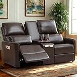 IUXPAM 63" RV Loveseat Recliner Sofa, Double Recliner Couch with 2 Cup Holders and Storage Console, 2 Seater Recliner, Manual Reclining Home Theater Seating (Faux Leather, Red Brown)