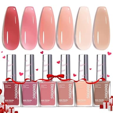 Beetles Jelly Nail Polish Set P186,6 Colors Burgundy Pink Nude Quick Dry Nail Polish Fingernail Fast Drying & Long Lasting Nail Strengthener Polish for Valentines