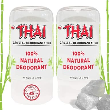2-PACK Thai Deodorant Stones - Clinically Tested - Crafted in USA - Dermatologist Approved Natural Crystal Salt Odor Protection for Men, Women & Teens