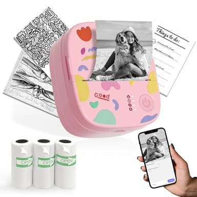 XenGro Mini Sticker Printer AHM2, Mini Thermal Printer with 3 Rolls Paper, Bluetooth Inkless Printpods, Pocket Label Maker Suitable for Creative Kids DIY, Diaries, Photos, Study Notes -Light Pink