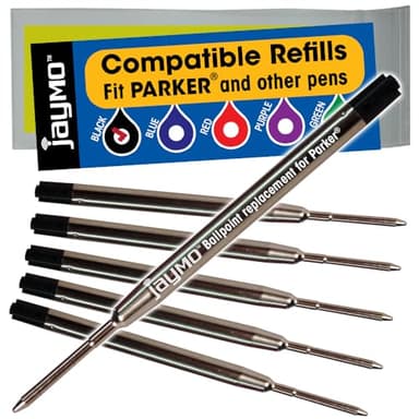 Jaymo Replacement for Parker 1950369 and Bastion - Measures 3.875 in / 98 mm Long - G2 Ballpoint Pen Refill - 6 Black