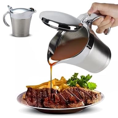 COOLAB 450ML Stainless Steel Gravy Boat with Lid – Double Insulated Gravy Pitcher for Hot & Cold Sauces – Elegant Sauce Boat Small Gravy Server for Steak, Turkey, and Holiday Dinners