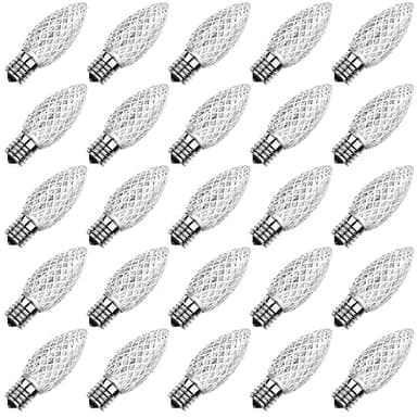 Meconard C9 Led Replacement Christmas Light Bulbs, C9 Shatterproof Led Bulbs for Christmas Indoor Outdoor String Lights, E17 Intermediate Base, Commercial Grade Holiday Bulbs, Cool White, 25Pack