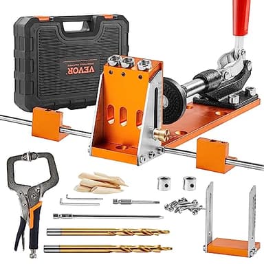VEVOR Pocket Hole Jig Kit, 34 Pcs Pocket Hole Jig System with 11" C-clamp, Fixture, Step Drills, Wrenches, Drill Stop Rings, Square Drive Bits, Toolbox, Adjustable, for DIY Carpentry Projects