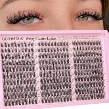 Goddvenus Eyelash Extensions Wispy Natural DIY C Curl Individual Lashes Clusters Black 10-16mm 300pcs